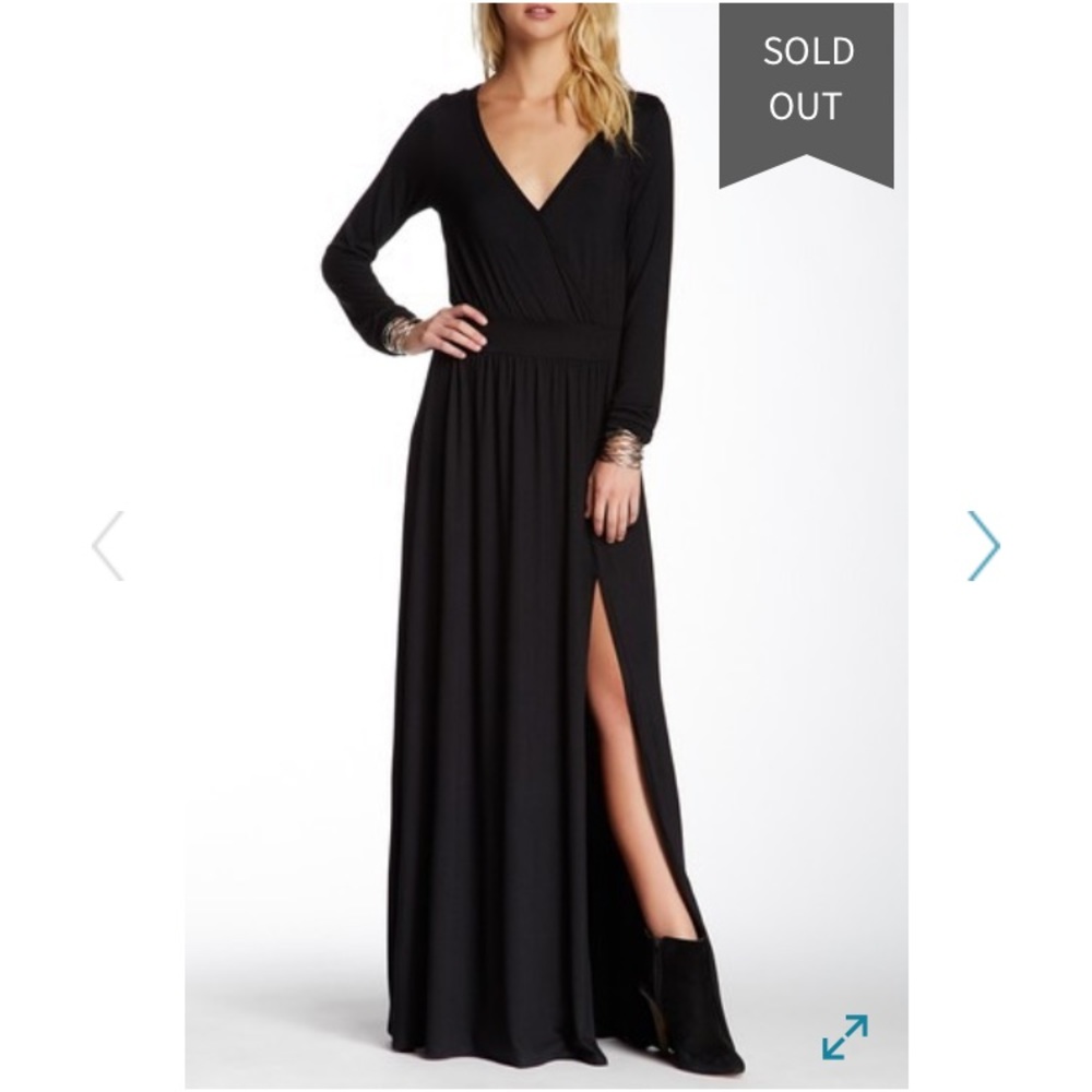 Go Couture Surplice Neck Black Maxi Dress